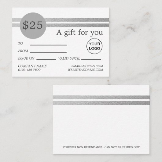 Chic Silver Foil Stripes | Witte kaartjes (Voorkant / Achterkant)