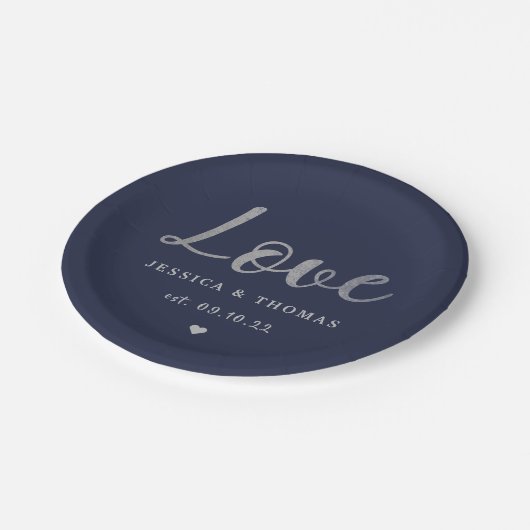 Chic Silver Foil Typography Script Love Wedding Papieren Bordje (Gekanteld)