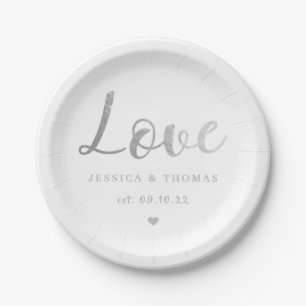 Chic Silver Foil Typography Script Love Wedding Papieren Bordje