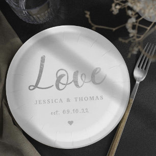 Chic Silver Foil Typography Script Love Wedding Papieren Bordje