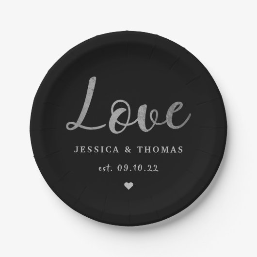 Chic Silver Foil Typography Script Love Wedding Papieren Bordje (Voorkant)
