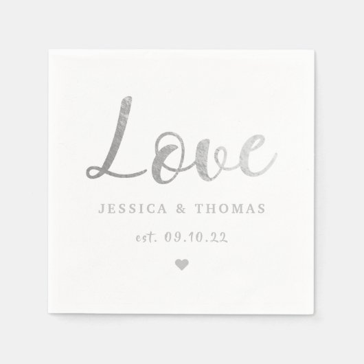 Chic Silver Foil Typography Script Love Wedding Servet (Voorkant)