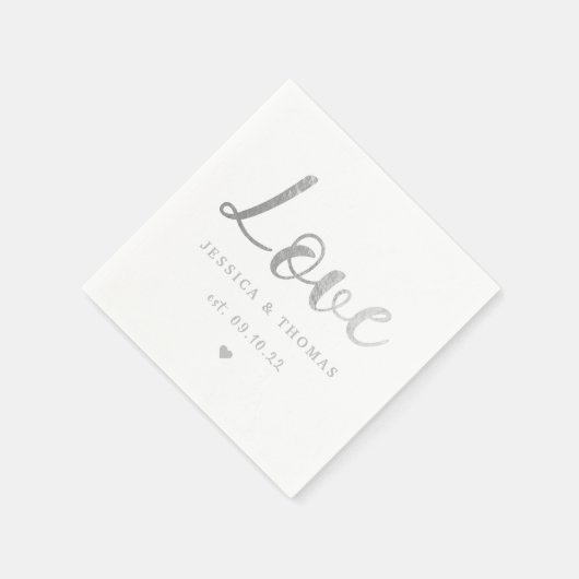 Chic Silver Foil Typography Script Love Wedding Servet (Hoek)