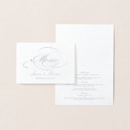Chic Silver Foil & White Wedding Menu Sjabloon