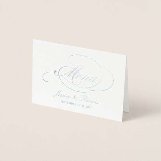 Chic Silver Foil & White Wedding Menu Sjabloon (Voorkant)