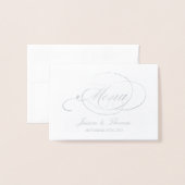 Chic Silver Foil & White Wedding Menu Sjabloon (Voorkant met envelop)