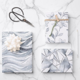 Chic Silver Glam Abstract en Bloemen Verjaardag Inpakpapier Vel