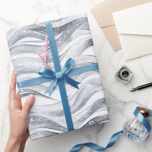 Chic Silver Glam Abstracte verjaardag Cadeaupapier (Geschenken)