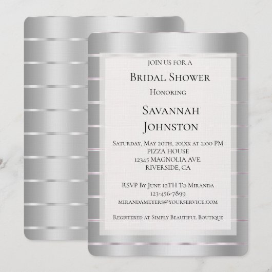 Chic Silver Glam Ribbon Vrijgezellenfeest Kaart (Voorkant / Achterkant)