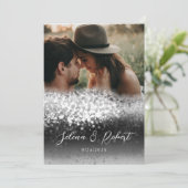 Chic Silver Glitter Abstract Overlay Foto Weddensc Kaart (Staand voorkant)