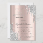 Chic Silver Glitter bestuurt Roos Gold Bat Mitzvah Kaart (Voorkant)