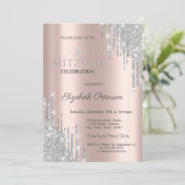 Chic Silver Glitter bestuurt Roos Gold Bat Mitzvah Kaart (Staand voorkant)
