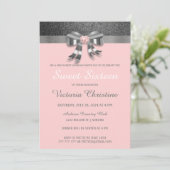 Chic Silver Glitter Birthday Uitnodiging (Staand voorkant)