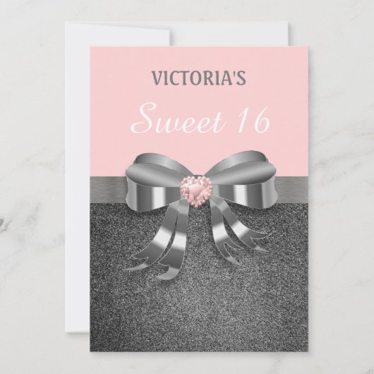 Chic Silver Glitter Birthday Uitnodiging (Achterkant)
