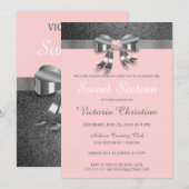 Chic Silver Glitter Birthday Uitnodiging (Voorkant / Achterkant)