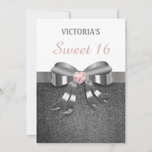 Chic Silver Glitter Birthday Uitnodiging (Achterkant)