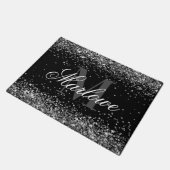 Chic Silver Glitter Black en White Monogram Deurmat (Schuin)