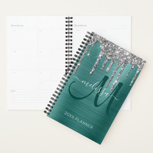 Chic Silver Glitter Blauwgroen geborsteld Metaal 2 Planner (Display)