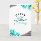 Chic Silver Glitter Blauwgroen Roos Echtgenoot Jub Kaart (Gele Bloem)