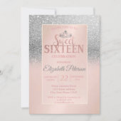 Chic Silver Glitter Bokeh, Tiara Sweet 16 Party Kaart (Voorkant)