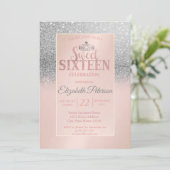 Chic Silver Glitter Bokeh, Tiara Sweet 16 Party Kaart (Staand voorkant)