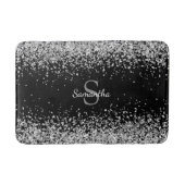 Chic Silver Glitter Confetti Monogram Zwart Badmat (Voorkant)