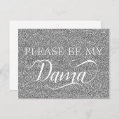Chic Silver Glitter Dama Quinceanera Dama Voorstel Uitnodiging Briefkaart (Voorkant / Achterkant)