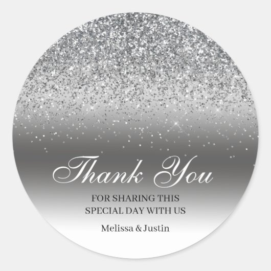 Chic Silver Glitter Dank je huwelijk Ronde Sticker (Voorkant)