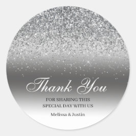 Chic Silver Glitter Dank je huwelijk Ronde Sticker
