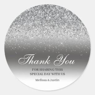 Chic Silver Glitter Dank je huwelijk Ronde Sticker