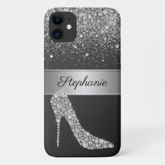Chic Silver Glitter Diamond High Hiel Naam Case-Mate iPhone Case