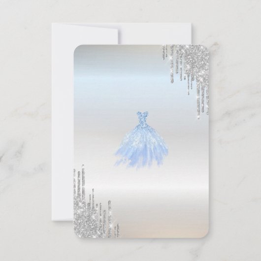 Chic Silver Glitter Dress Blue Sweet 16 RSVP Kaart (Achterkant)