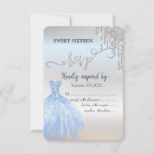 Chic Silver Glitter Dress Blue Sweet 16 RSVP Kaart (Voorkant)