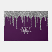 Chic Silver Glitter Drift Monogram Naam Paars Deurmat (Voorkant)