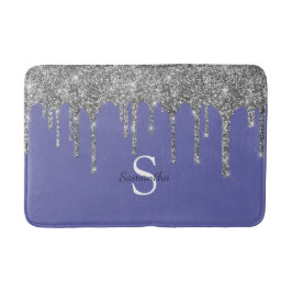 Chic Silver Glitter Drift Monogram Naam Periwinkle Badmat