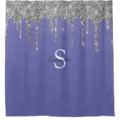 Chic Silver Glitter Drift Monogram Naam Periwinkle Douchegordijn (Voorkant)
