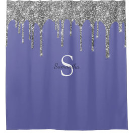 Chic Silver Glitter Drift Monogram Naam Periwinkle Douchegordijn