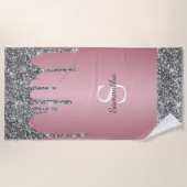 Chic Silver Glitter Drift Roos Gold Pink Monogram Strandlaken (Voorkant)