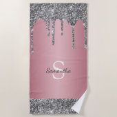 Chic Silver Glitter Drift Roos Gold Pink Monogram Strandlaken (Voorkant)