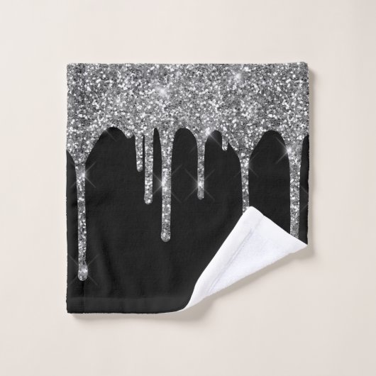 Chic Silver Glitter Drift Sparkle Black Bad Handdoek (Wasdoekje)