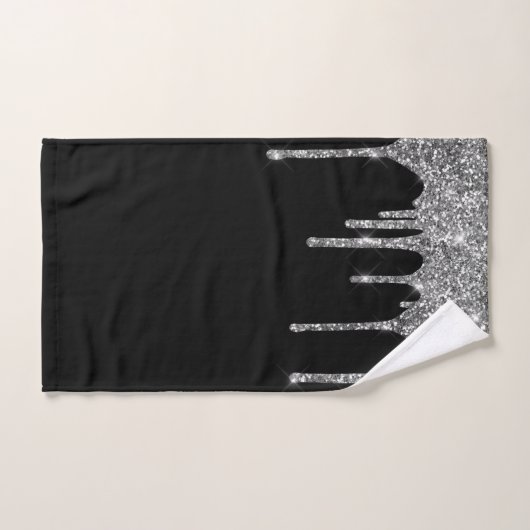 Chic Silver Glitter Drift Sparkle Black Bad Handdoek (Handdoek)