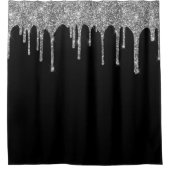 Chic Silver Glitter Drift Sparkle Black Douchegordijn (Voorkant)