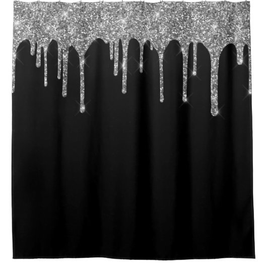 Chic Silver Glitter Drift Sparkle Black Douchegordijn (Voorkant)