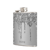 Chic Silver Glitter Drift Sparkle Monogram 6 oz Heupfles (Links)