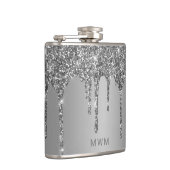 Chic Silver Glitter Drift Sparkle Monogram 6 oz Heupfles (Rechts)