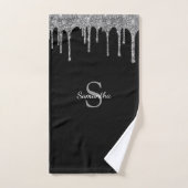 Chic Silver Glitter Drift Sparkle Monogram Naam Bad Handdoek (Handdoek)