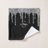 Chic Silver Glitter Drift Sparkle Monogram Naam Bad Handdoek (Wasdoekje)