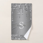 Chic Silver Glitter Drift Sparkle Monogram Naam Bad Handdoek (Handdoek)