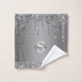 Chic Silver Glitter Drift Sparkle Monogram Naam Bad Handdoek (Wasdoekje)