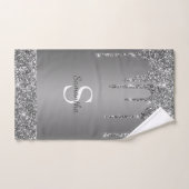 Chic Silver Glitter Drift Sparkle Monogram Naam Bad Handdoek (Handdoek)